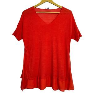 Eileen Fisher Chiffon Silk Tunic Blouse Size S Orange Slits Lagenlook Boho